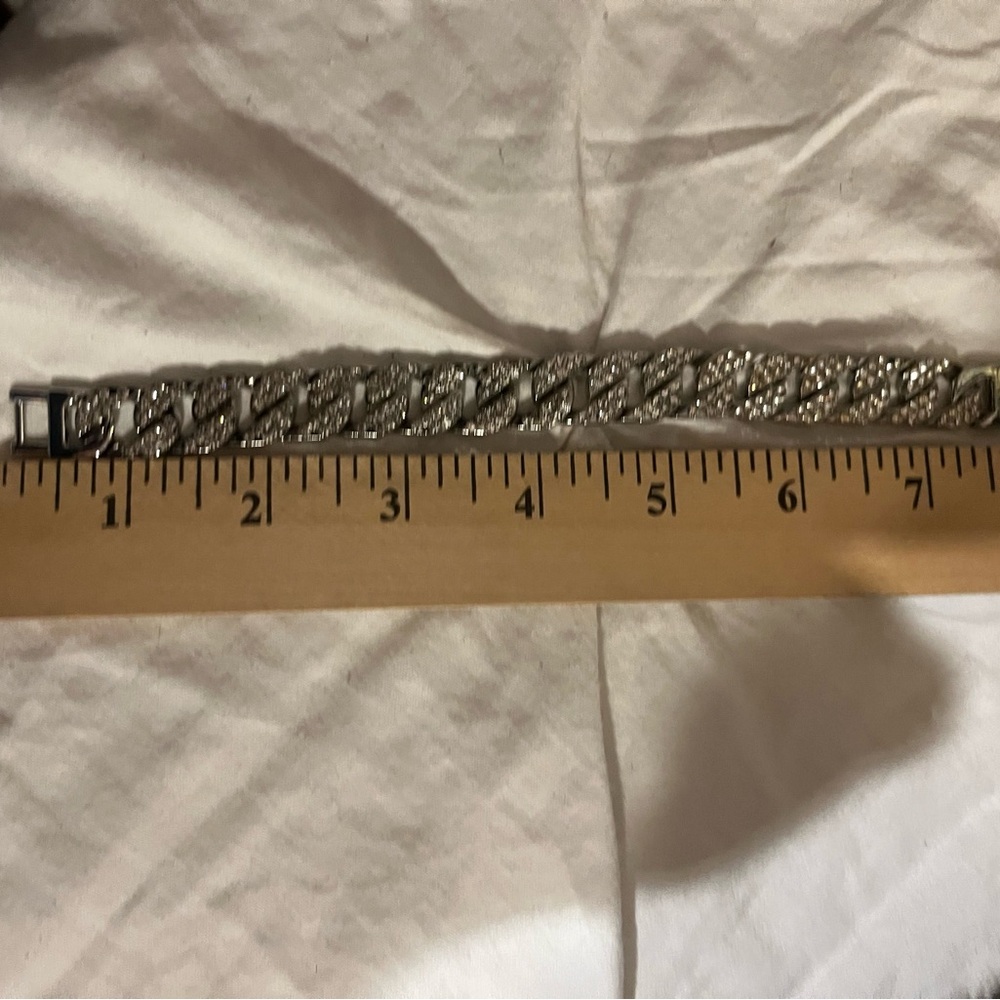 Silver-Tone Cuban Link Bracelet with Pavé Detailing